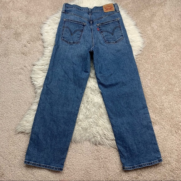 Levi's Ribcage Straight Ankle Jeans Mind Your Own Finish Medium Indigo - Picture 8 of 10